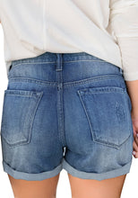 Load image into Gallery viewer, Women Roll-Over Hem Ripped Denim Shorts